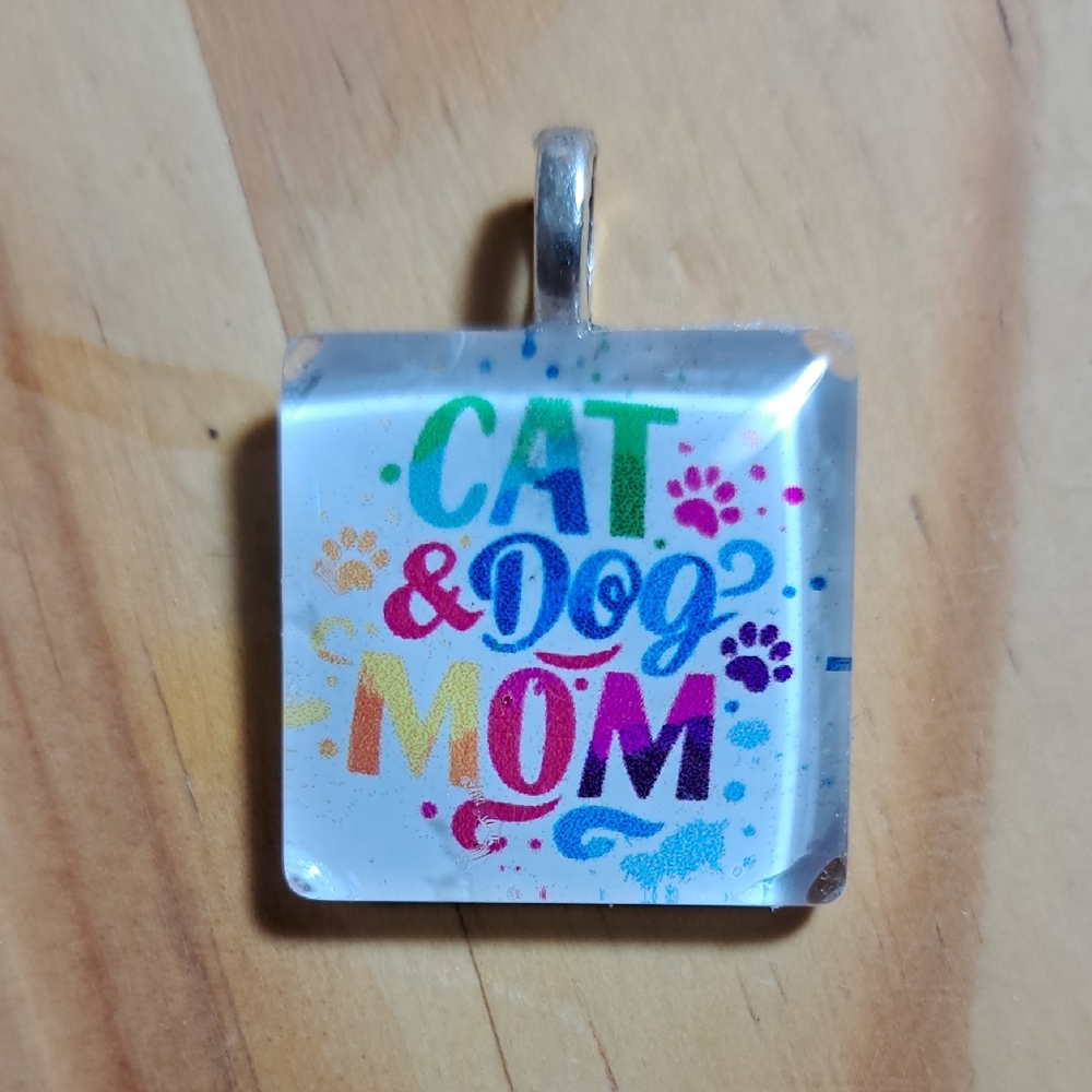 Hand crafted 1" Glass tile Pendant Cat and Dog Mom Necklace